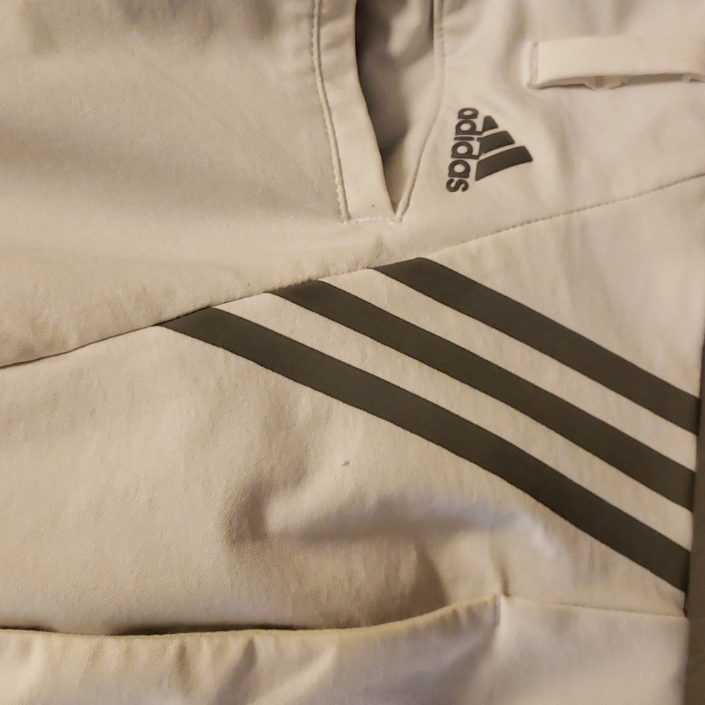 Adidas white with gray 3-stripe golf shorts